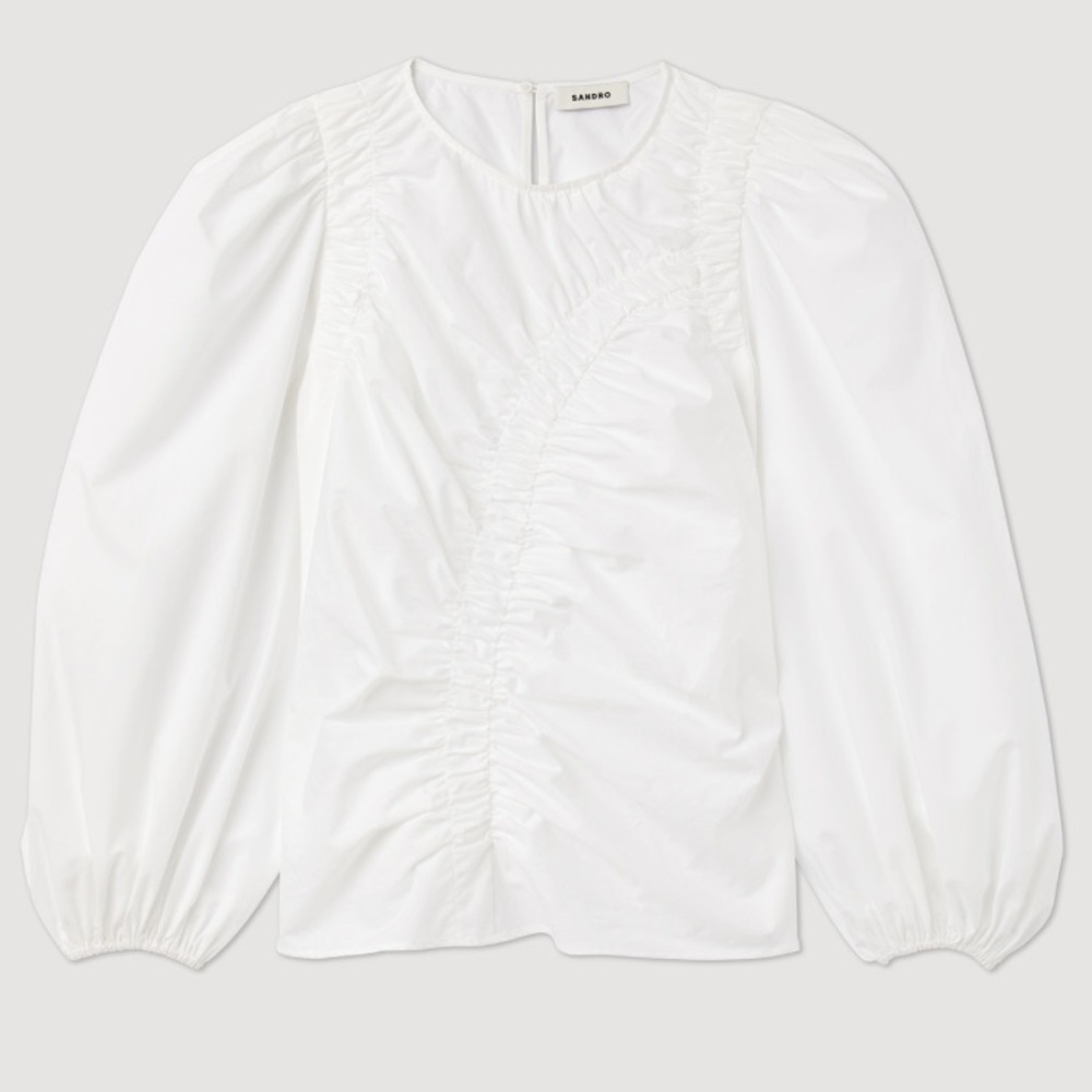 Sandro Paris Puff Sleeve Textured Blouse